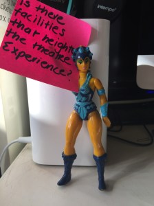 Do you think you need to add anything to the theatre experience, this could be food or drink or even decorating the foyer. Or giving the audience information about the play. 